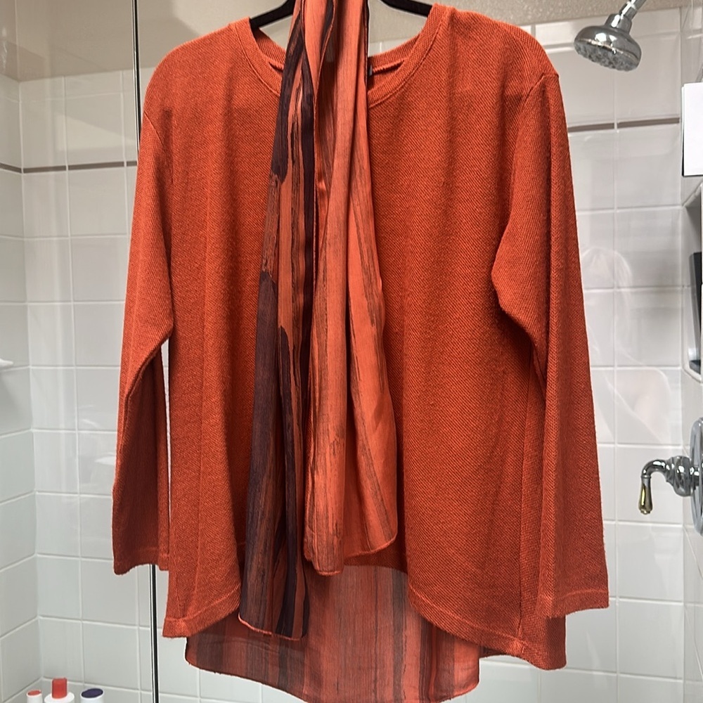 Rust Color Sweater with Scarf. Made in Italy. Size S